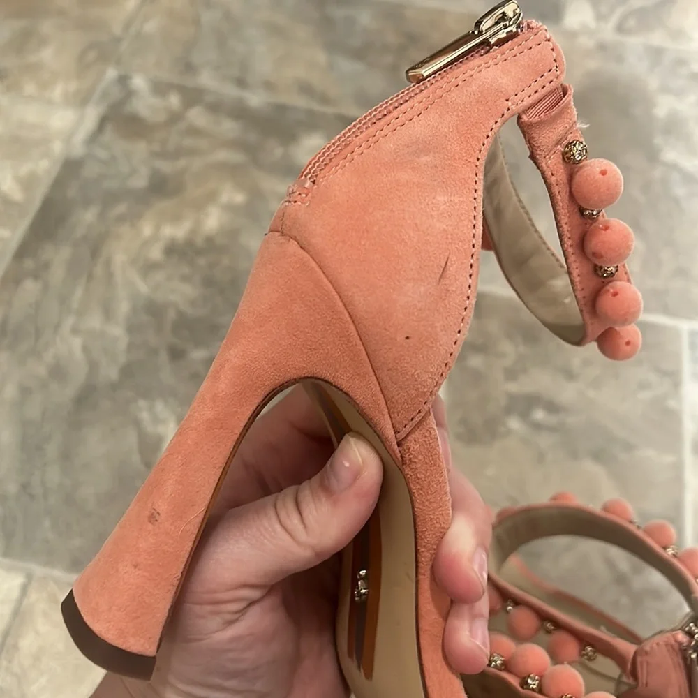 Sam Edelman Luella Suede Embellished Pink Heel Sandals 6